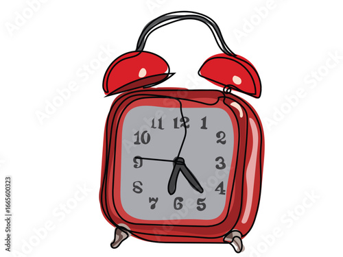 Alarm clock in continuous line pattern on white background.