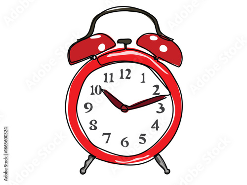 Alarm clock in continuous line pattern on white background.