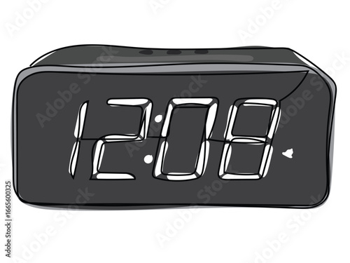 Alarm clock in continuous line pattern on white background.