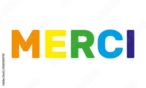 merci - french language thank you phrase, colorful letters on white background, social media post, presentation slide vector template
