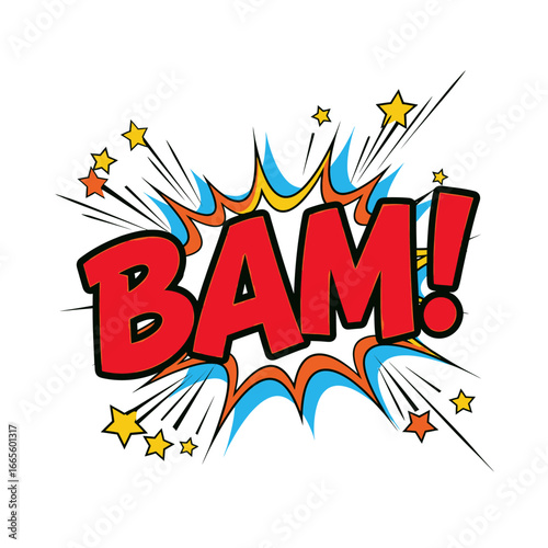 Comic Book Style "BAM!" Explosion with Stars and Burst Lines