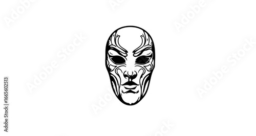 Halloween venetian mask drawing vector illustration, black and white masquerade mask design, face mask art drawing vector