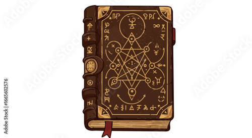 Halloween ancient spellbook grimoire with magical symbols and occult knowledge for fantasy and esoteric themes art vector