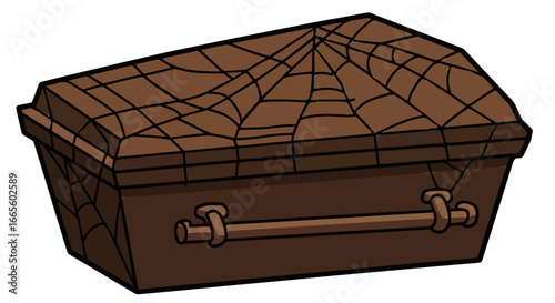 Halloween brown halloween coffin with spiderweb design vector illustration for spooky season and funeral concepts theme vector