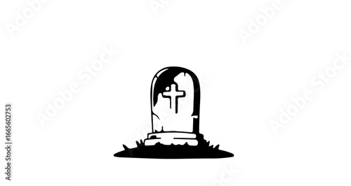 Halloween illustration of tombstone grave marker with cross for cemetery gravestone and halloween designs and clip art vector