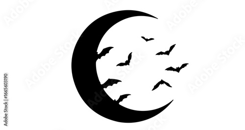 Halloween halloween moon with bats flying silhouettes vector illustration spooky night scene october holiday celebration vector