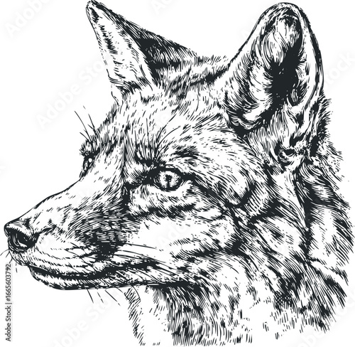 Detailed Line Art Sketch of a Fox Head in Profile