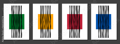 squares and parallel irregular lines modern abstract poster, minimal drawing wallpaper set, boho wall decoration art illustration, contemporary geometric figures