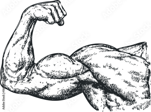 Detailed sketch of a flexing muscular arm with a clenched fist