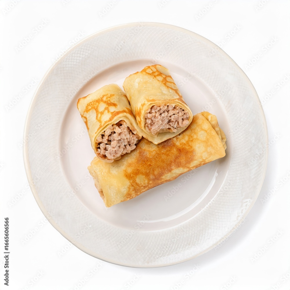 Delicious Homemade Meat Filled Pancakes Served on a Plate Perfect for a quick and satisfying meal Delicious Homemade Meat Filled Pancakes Served on a Plate Perfect for a quick and satisfying meal