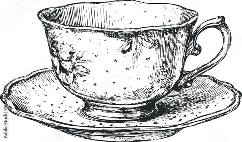 Vintage Floral Teacup and Saucer Sketch