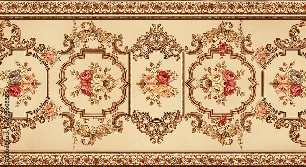 Fototapeta premium Floral Rug Border Design.