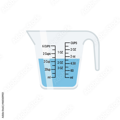 Clear Measuring Cup with Blue Liquid and Markings