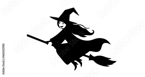 Halloween halloween witch flying on broomstick silhouette vector illustration for spooky season and magical designs vector