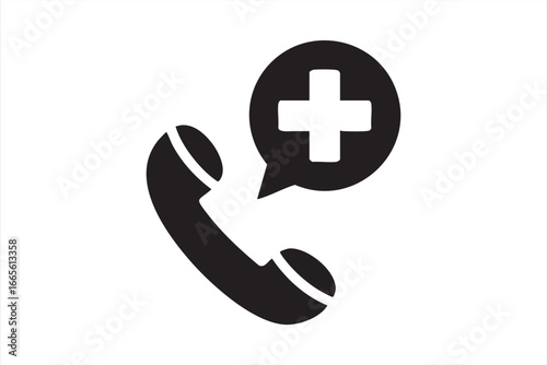 Medical Assistance Phone Icon – Call for Urgent Help Silhouette Symbol