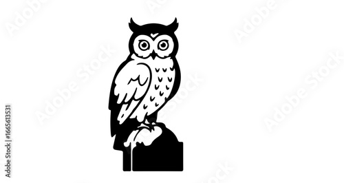 Halloween owl drawing vector illustration, nocturnal bird clip art, wildlife animal silhouette, nature design graphic vector