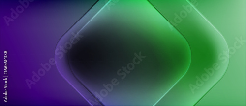 Abstract gradient background. Purple, green hues blend smoothly. Rounded rectangles create layered effect, soft shadows present. Minimalist design.