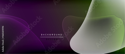 Abstract gradient background. Purple, green hues blend smoothly. Overlapping shapes create depth, modern aesthetic. Minimalist design.