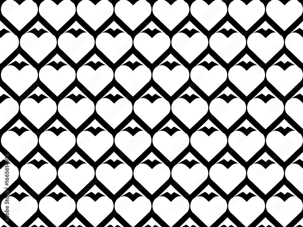 Fototapeta premium heart pattern background, black and white illustration.