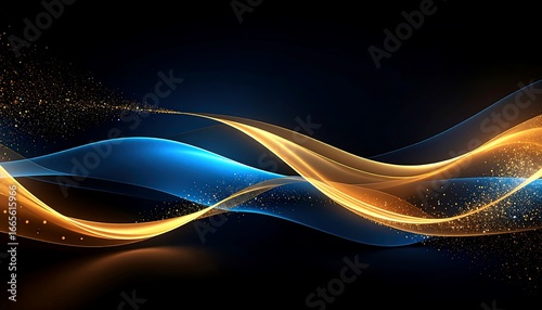 Golden Blue Abstract Waves.