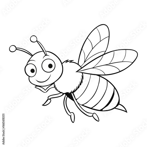 A fun bee-flying coloring page featuring a cute buzzing bee with wings spread wide, perfect for kids to enjoy creativity while learning about nature and insects.
