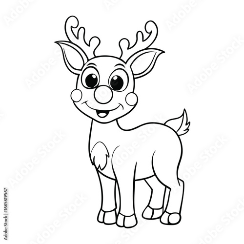 A fun Rudolph the Red-Nosed Reindeer vector coloring page featuring his shiny red nose, big antlers, and festive charm—perfect for kids’ holiday coloring fun!
