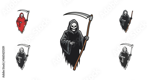 Halloween grim reaper death halloween spooky skeleton scythe horror scary ghost dark fantasy illustration vector art vector