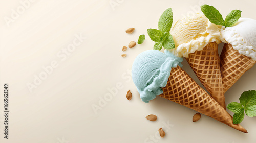 Colorful Ice Cream Cones for Summer, Dessert, Sweet Design