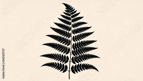 Fern frond, silhouette, beige background