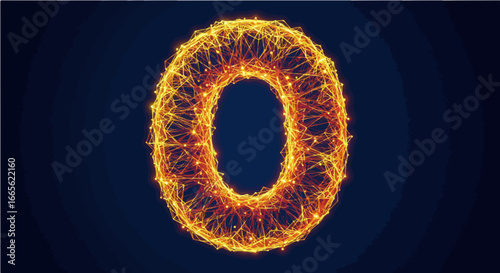 Halloween abstract glowing zero digit wireframe design with network connections on dark background for technology concept vector