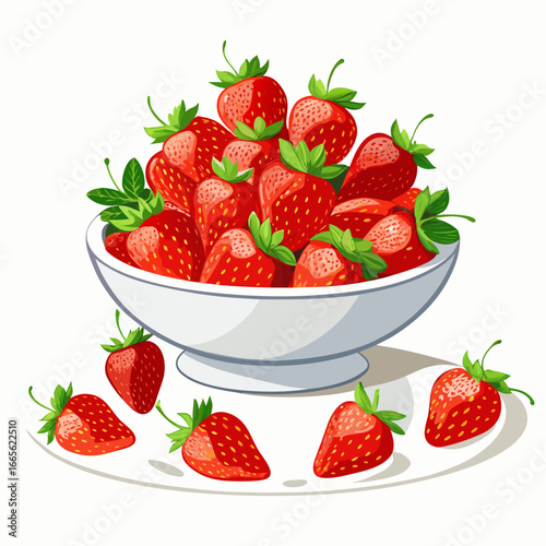 fresh strawberries in a bowl illustration vector white isolated background