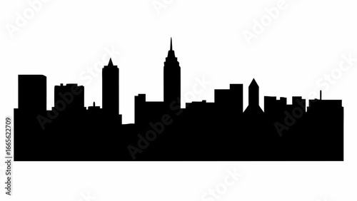 Silhouette of a city skyline with various buildings and structures against a white background design vector