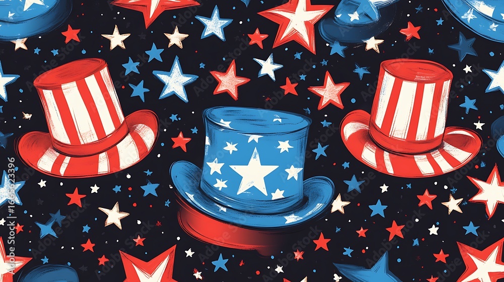 Obraz premium Patriotic stars and stripes hats pattern for july fourth celebration