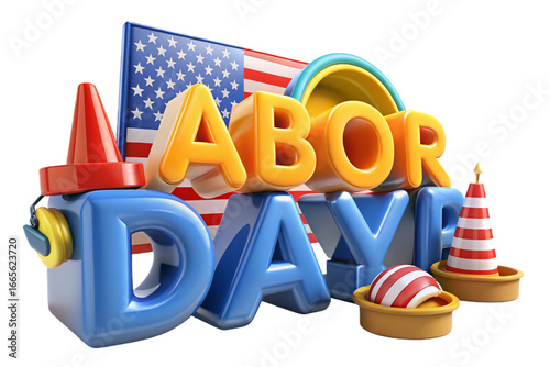 Vibrant 3d labor day parade scene with american flag and festive elements transparent background