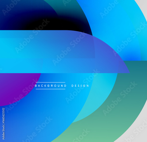 Abstract gradients overlap creating dynamic visual effect. Blue, purple, green hues blend smoothly, modern design element.