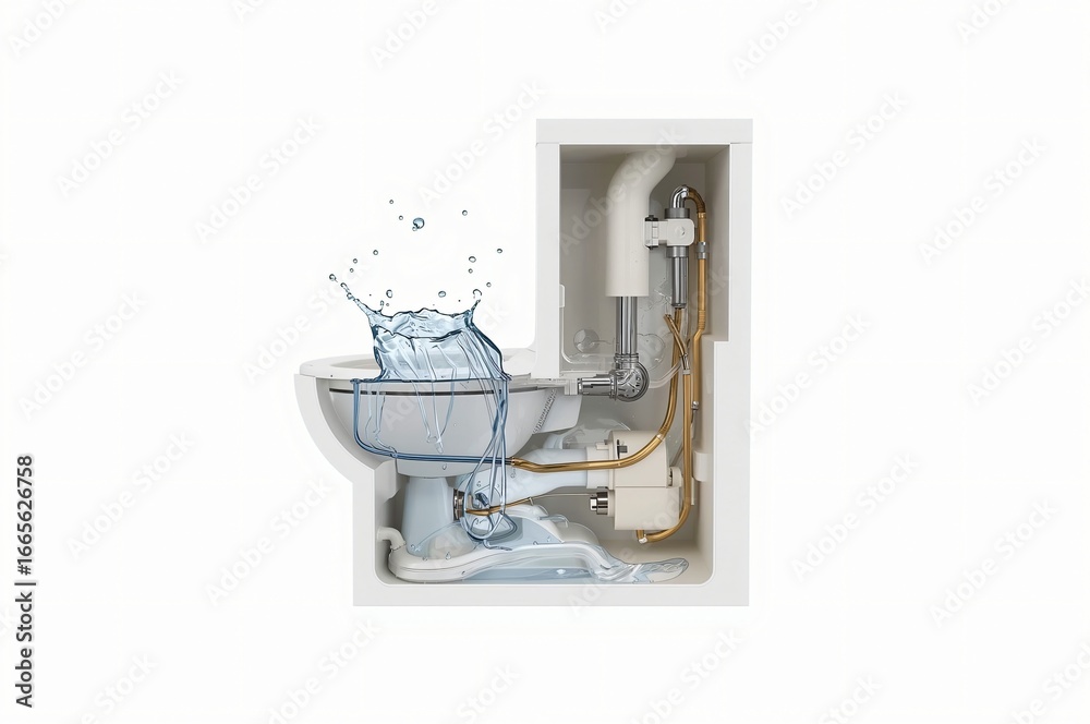Toilet, water, flushing, mechanism, interior, plumbing, studio, background, diagram, repair