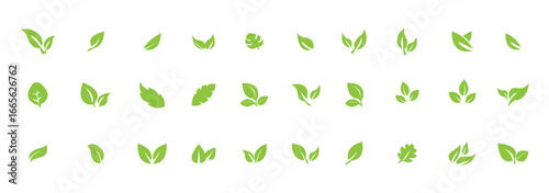 Set Minimalist Green leaf icon symbolizing nature, eco-friendly lifestyle, sustainability, organic products, wellness, and natural growth. Perfect for branding, logos, apps, and eco designs. Eps 10