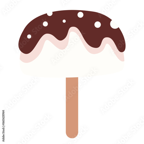 Cute chocolate dipped candy on a stick, cartoon sweet dessert design, isolated illustration for food themes.
