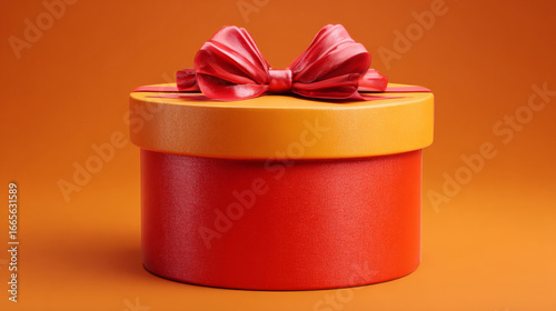 Gift's Festive Surprise: A vibrant red gift box, elegantly adorned with a charming bow, sits on a bold background, embodying the anticipation and pleasure of unwrapping a special present.