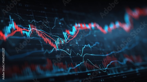 Financial trading background with digital stock market graph, rising candlestick chart, forex currency exchange analytics, futuristic business data visualization, and global investment concept