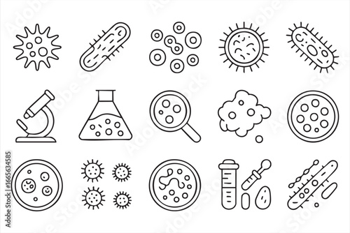 Healthcare and Science Outline Icons – Pandemic, Virus and Disease Research