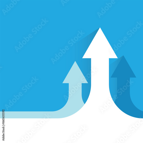 Growth and success concept. Three arrows moving upwards on a blue background symbolize progress, development, and business opportunities. vector illustration, eps10.