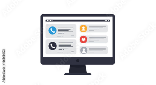 Modern Computer Monitor Displaying Contact Information and Icons.