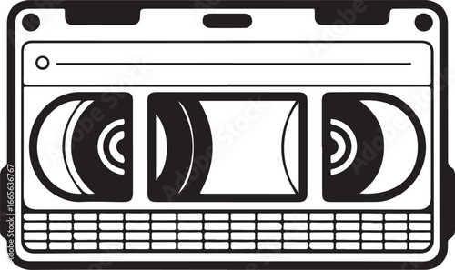 Retro Video Cassette Outline Drawing VHS Tape Minimal Black and White Line Art Vector
