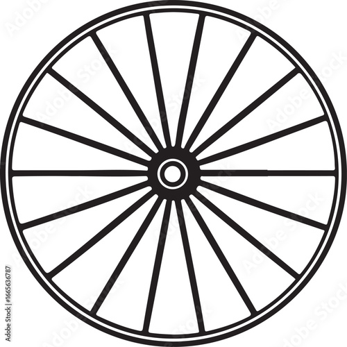 Wagon Wheel Silhouette Vector Illustration Isolated on White Background.