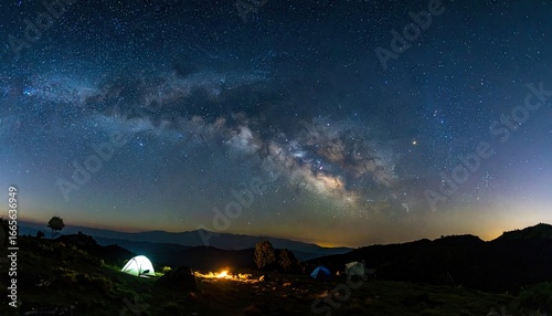 Camping Under a Starry Night Sky with the Milky Way
