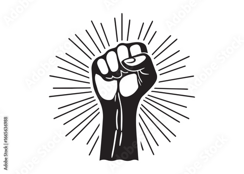 Raised Fist Silhouette Icon Symbol of Power Strength and Solidarity.