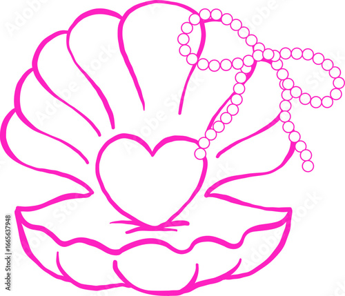 Girly Pearl Ribbon Bow Shell Girly Summer Bow Doodle Outline Hand Drawn