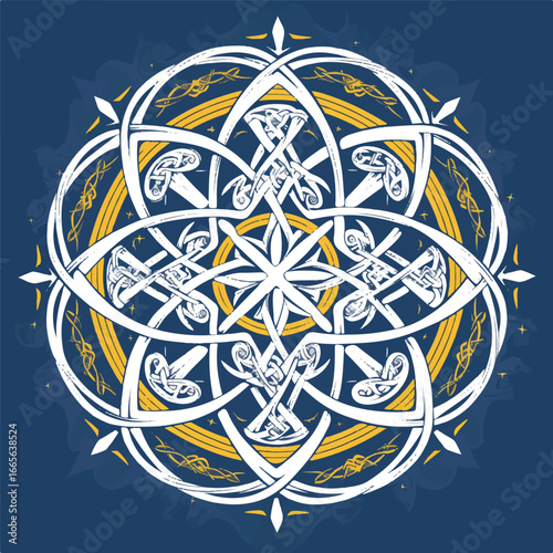 Abstract Celtic Knot: An intricate and aesthetically pleasing Celtic knot design in a symmetrical arrangement, symbolizing unity and interconnectedness.