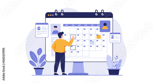 Man Planning Schedule on Digital Calendar Illustration.